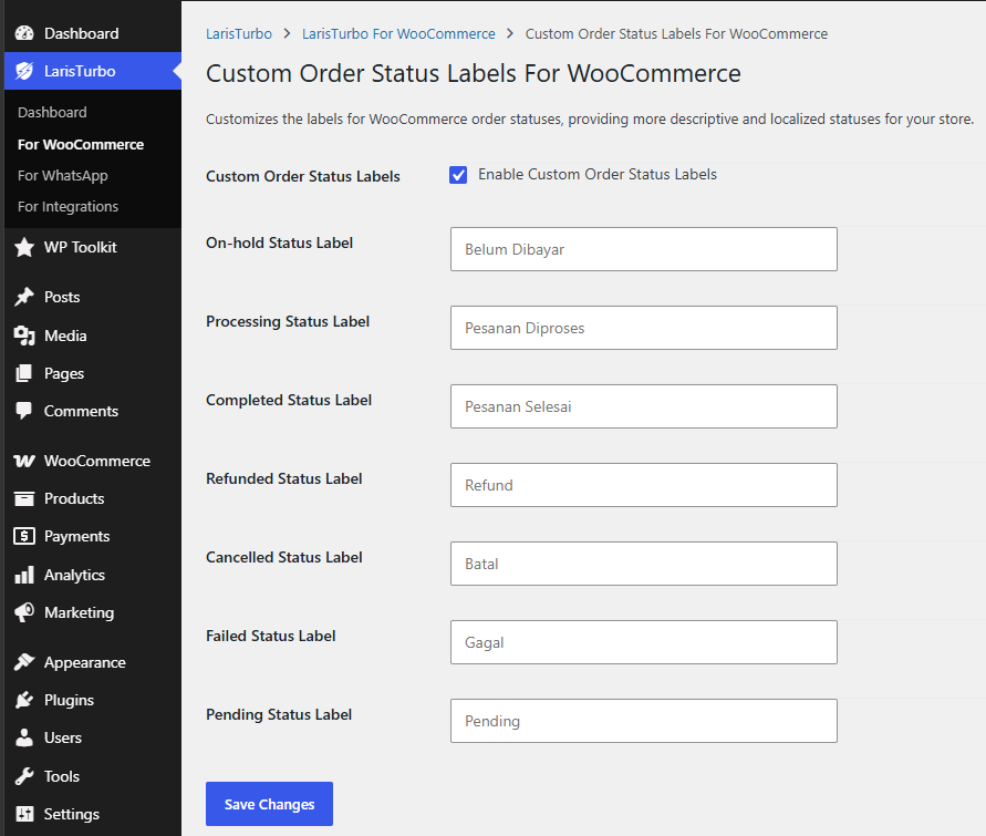 TokoPressID Custom Order Status Labels
