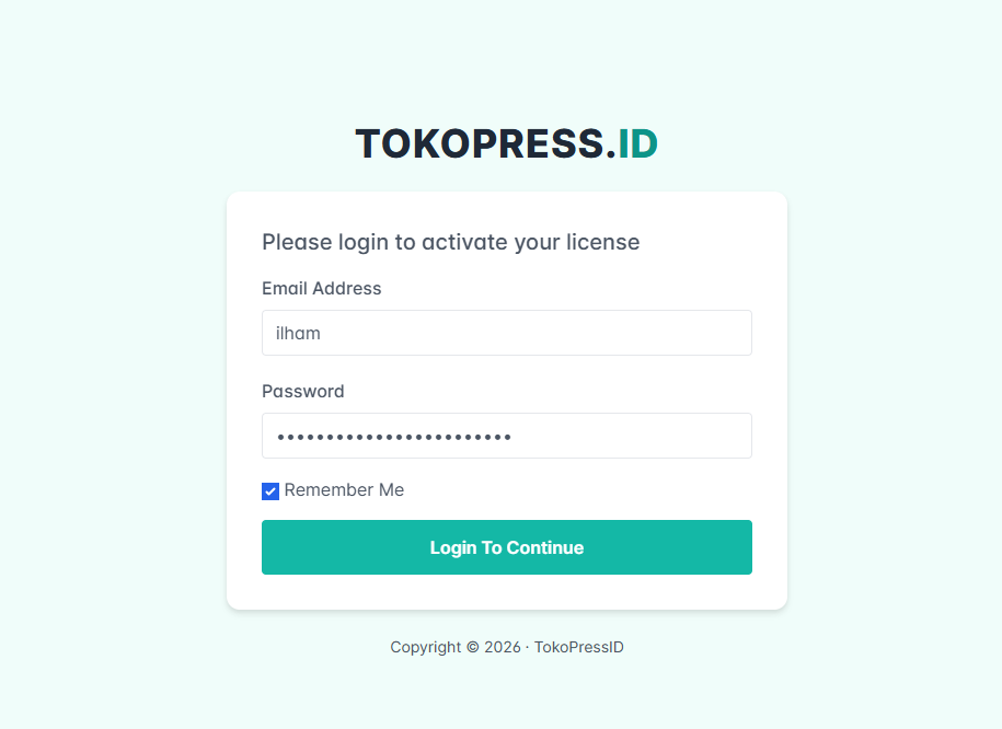 TokoPressID License Setup Wizard