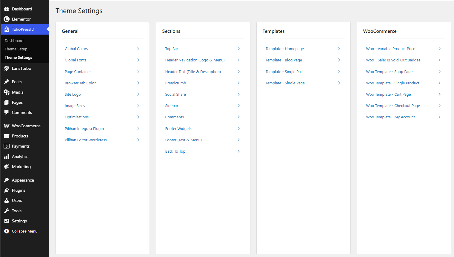 TokoPressID Theme Settings