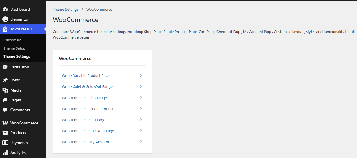 TokoPressID Theme Settings WooCommerce
