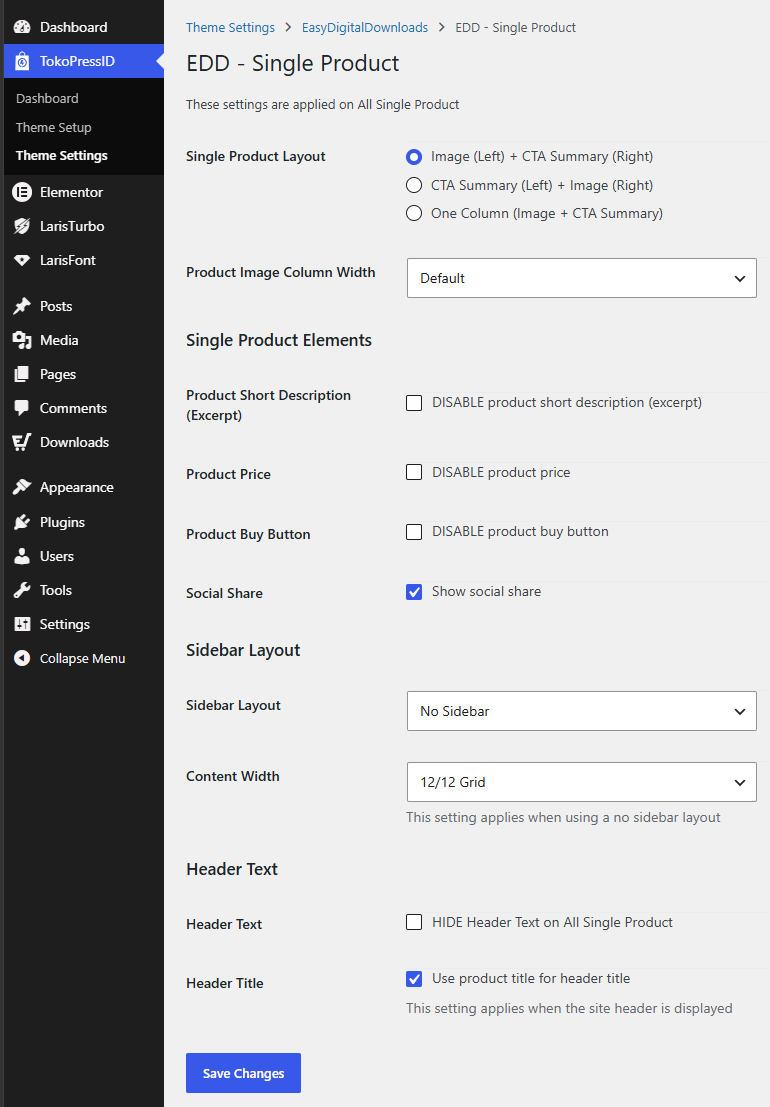 TokoPressID Theme Settings EDD