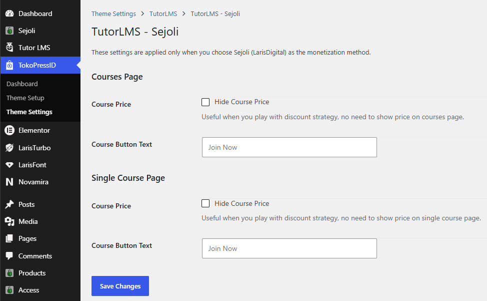 TokoPressID Theme Settings